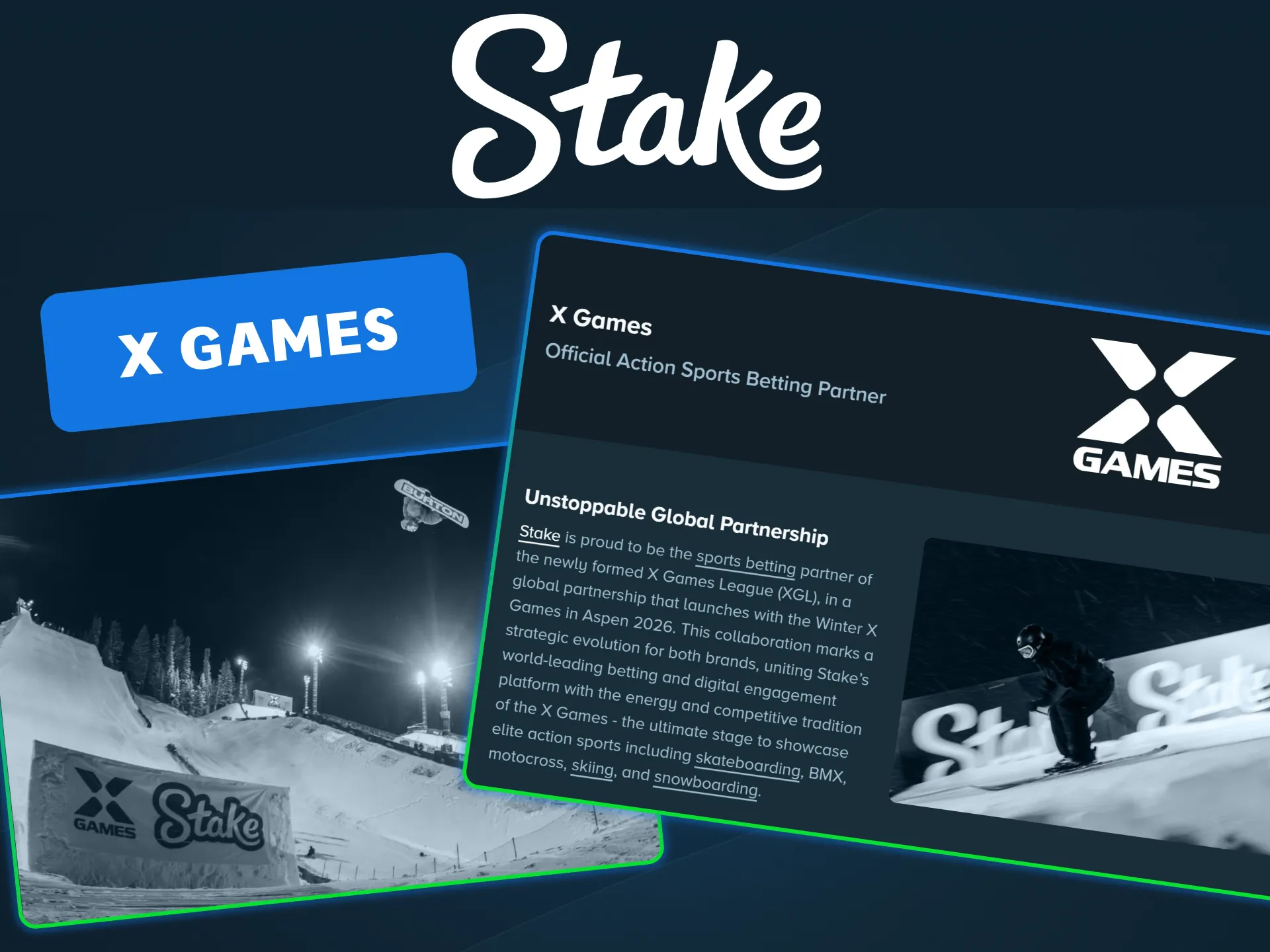 Bet on action sports at the Stake official betting site.