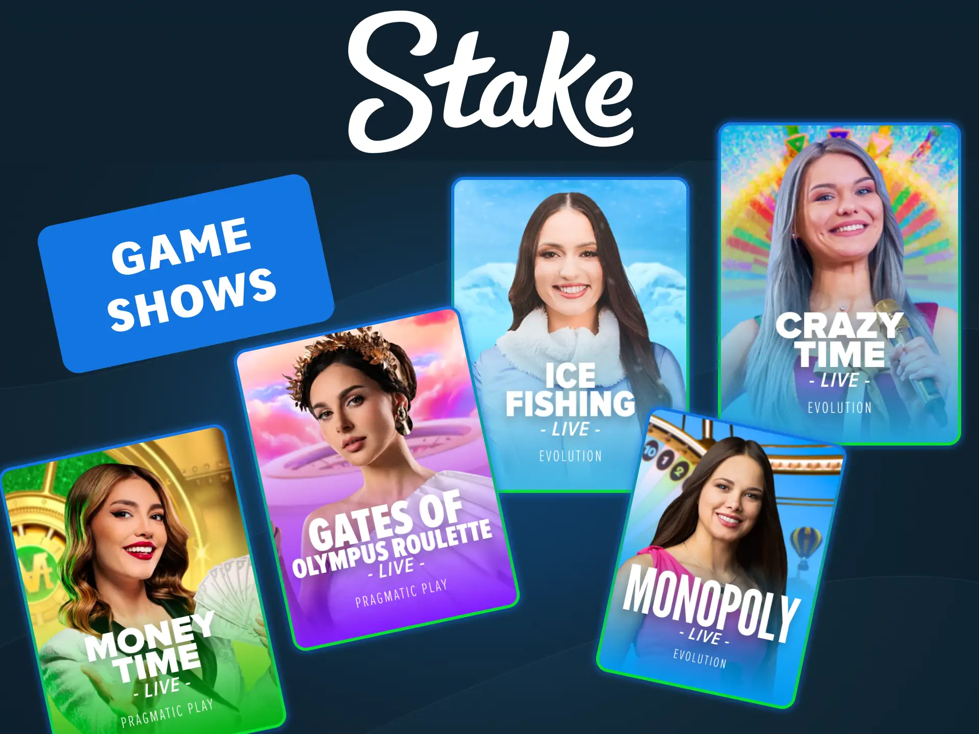 Join interactive live casino game shows inside official Stake lobby.