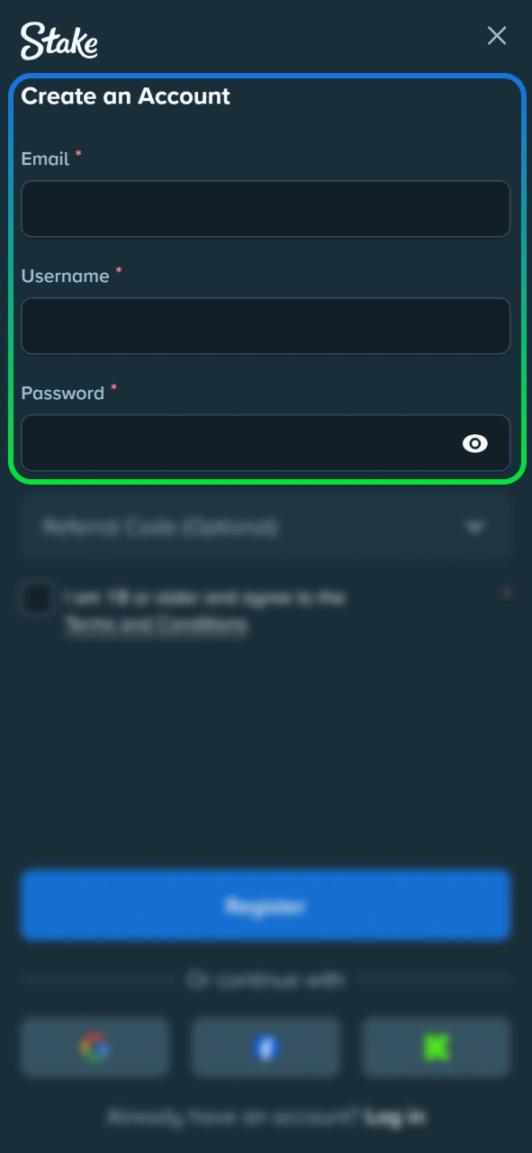 Enter your login credentials securely inside the official Stake form.